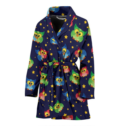 Owl with Star Themed Design Print Women Bath Robe-JTAMIGO.COM