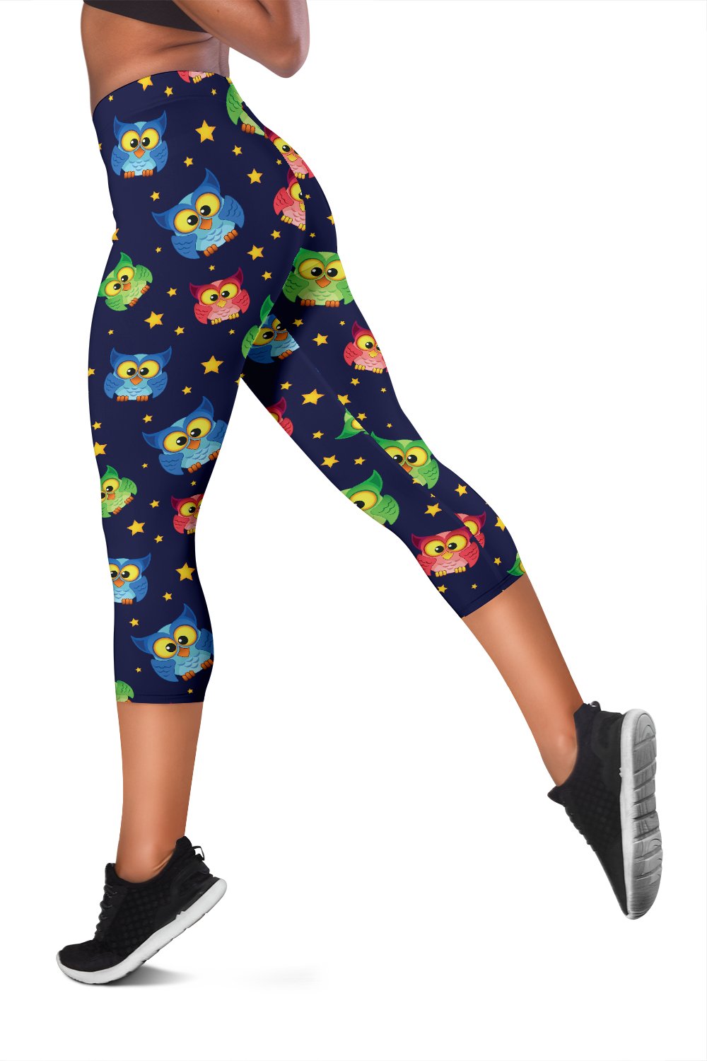 Owl with Star Themed Design Print Women Capris