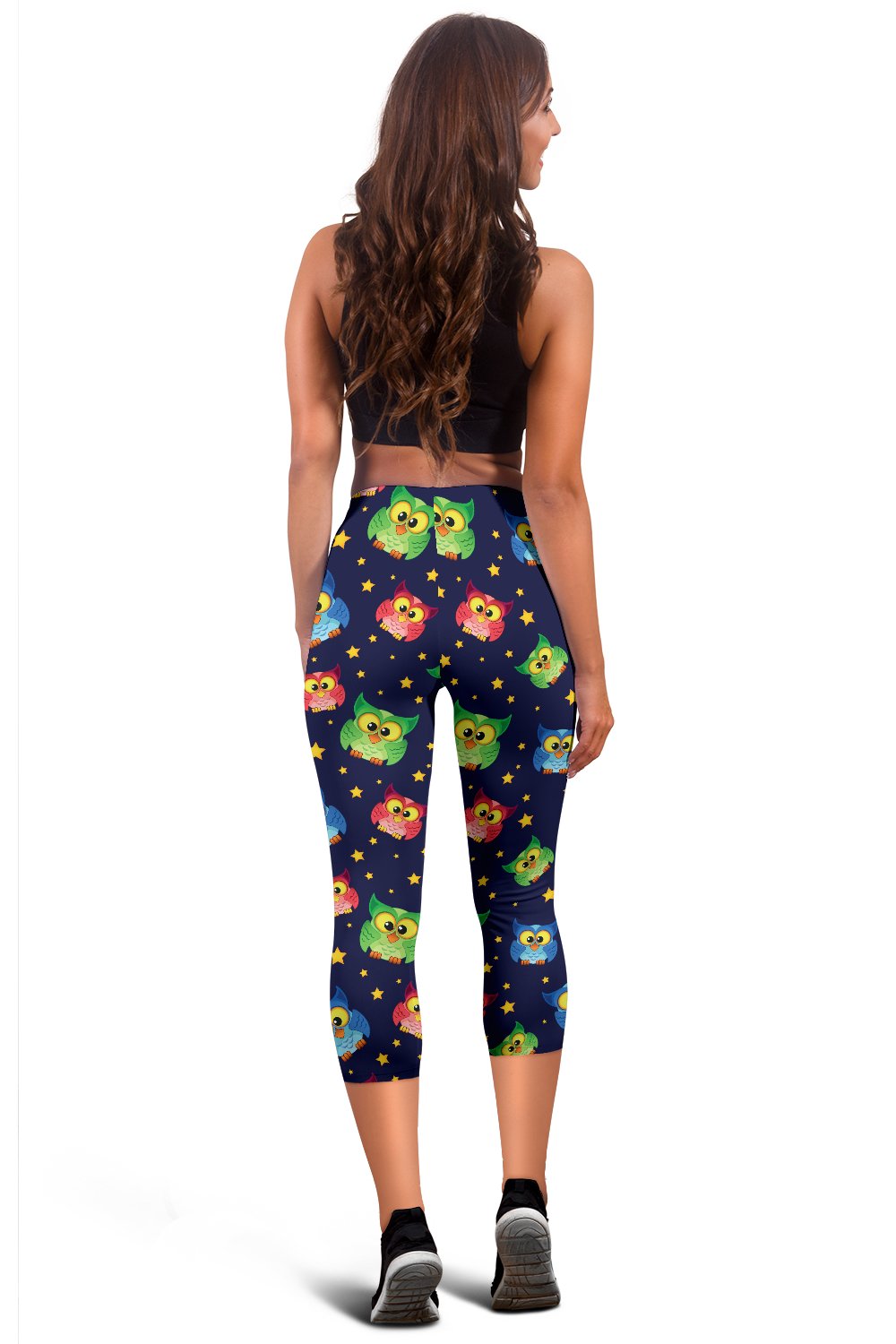 Owl with Star Themed Design Print Women Capris