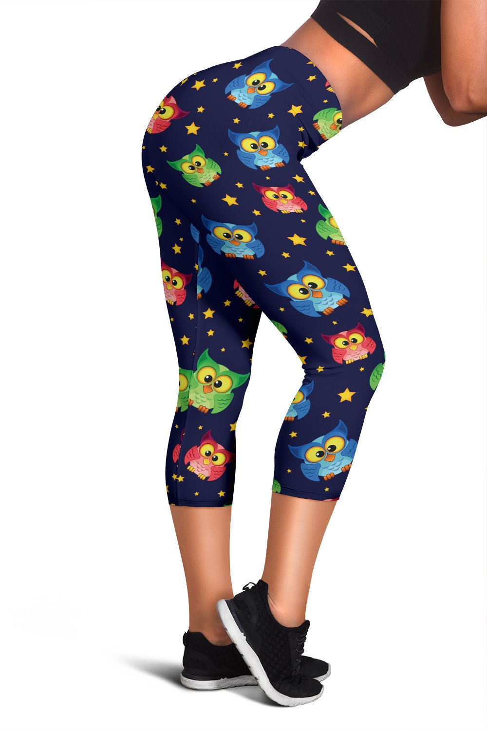 Owl with Star Themed Design Print Women Capris