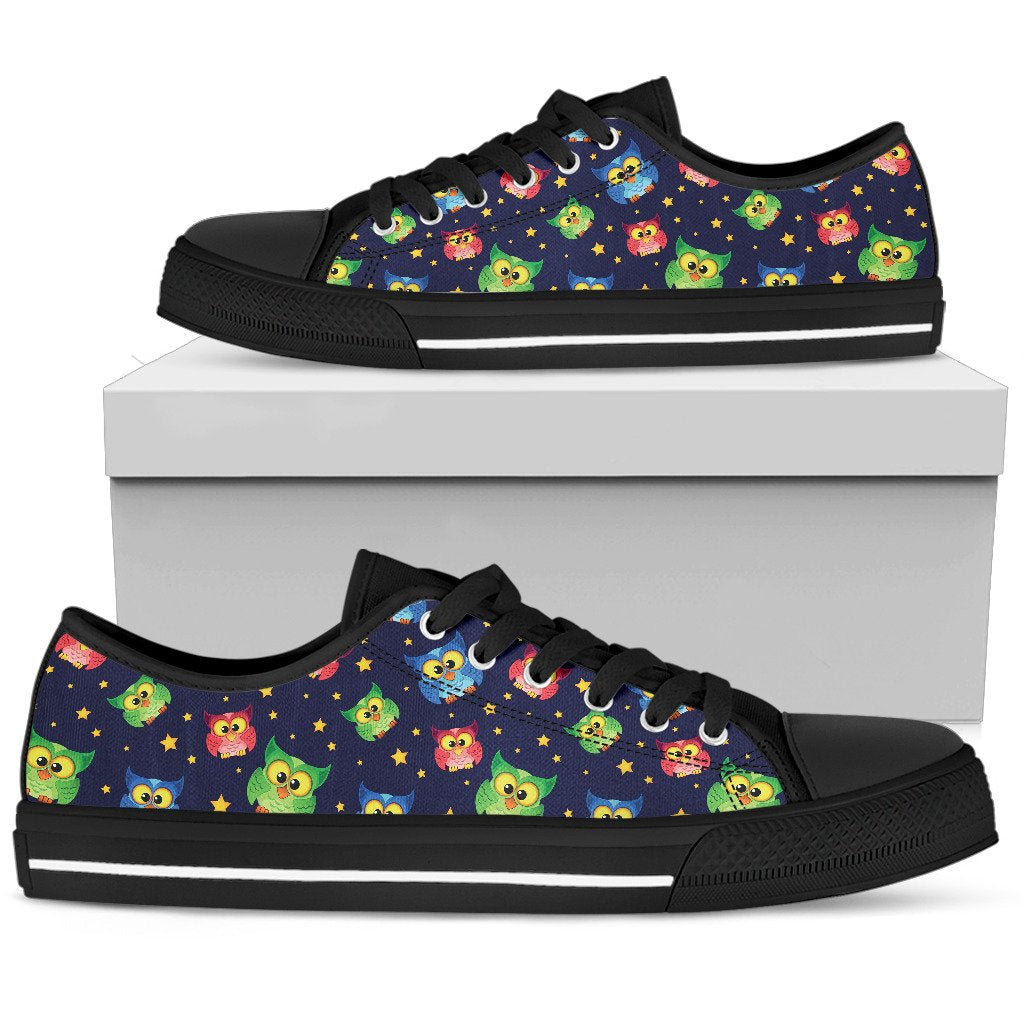 Owl with Star Themed Design Print Women Low Top Shoes-JTAMIGO.COM