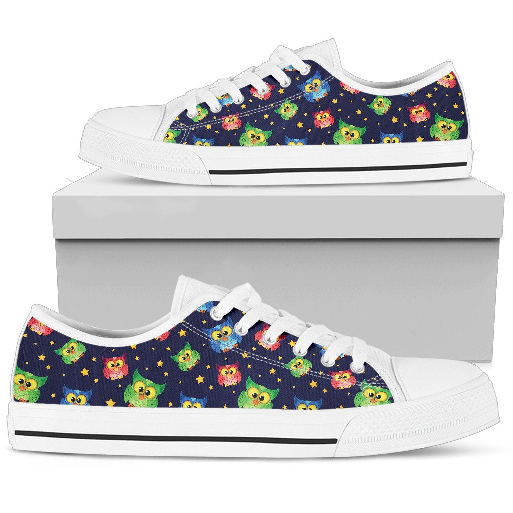 Owl with Star Themed Design Print Women Low Top Shoes-JTAMIGO.COM