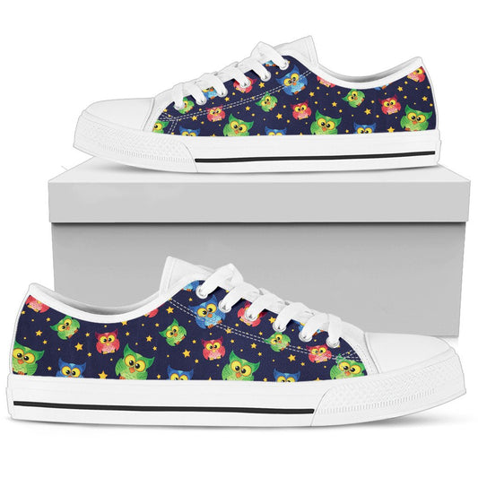 Owl with Star Themed Design Print Women Low Top Shoes-JTAMIGO.COM