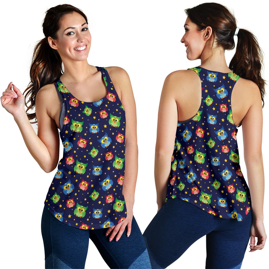 Owl With Star Themed Design Print Women Racerback Tank Top