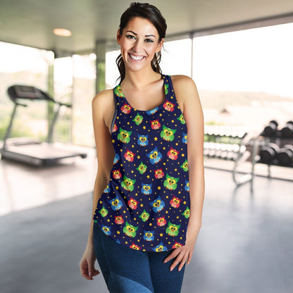 Owl With Star Themed Design Print Women Racerback Tank Top