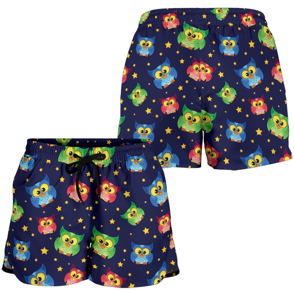 Owl with Star Themed Design Print Women Shorts-JTAMIGO.COM