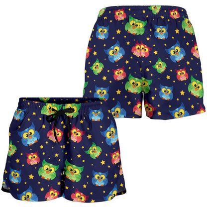 Owl with Star Themed Design Print Women Shorts-JTAMIGO.COM