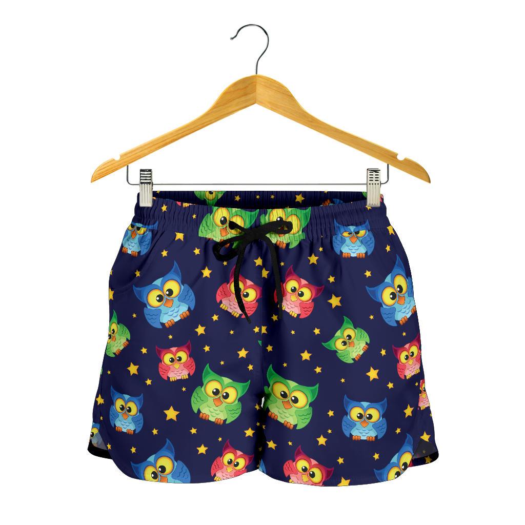 Owl with Star Themed Design Print Women Shorts-JTAMIGO.COM
