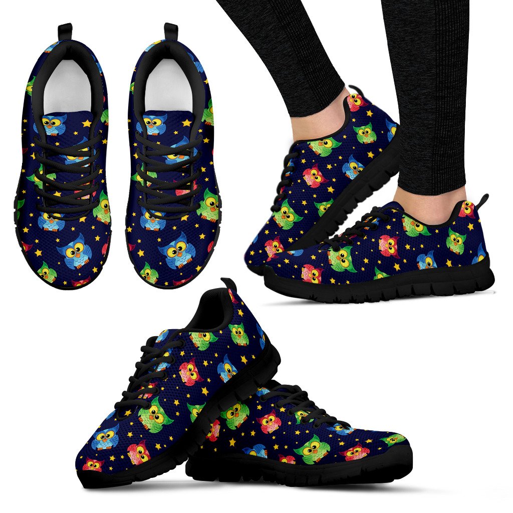 Owl With Star Themed Design Print Women Sneakers Shoes