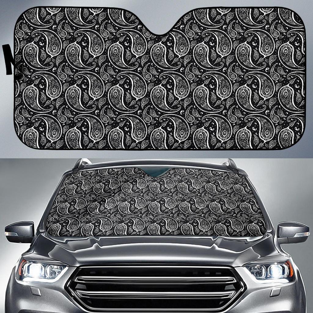 Paisley Black Design Print Car Sun Shade For Windshield