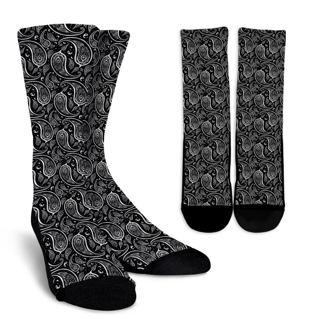 Paisley Black Design Print Crew Socks