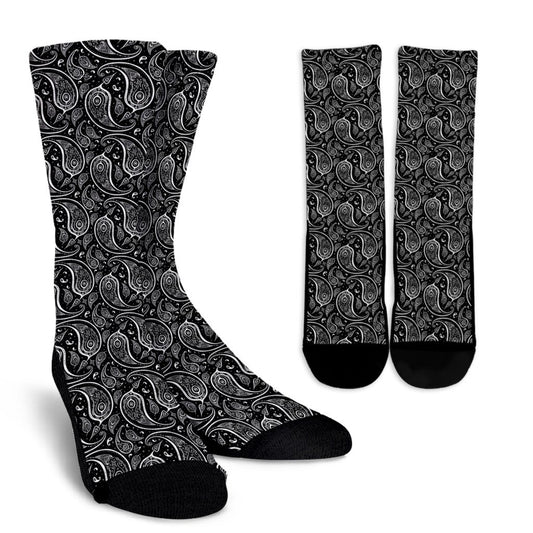 Paisley Black Design Print Crew Socks