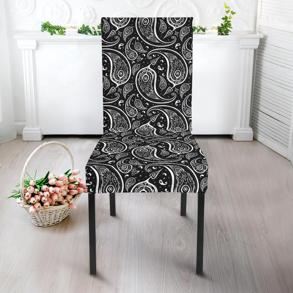 Paisley Black Design Print Dining Chair Slipcover-JTAMIGO.COM