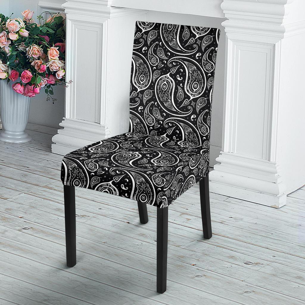 Paisley Black Design Print Dining Chair Slipcover-JTAMIGO.COM