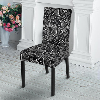 Paisley Black Design Print Dining Chair Slipcover-JTAMIGO.COM
