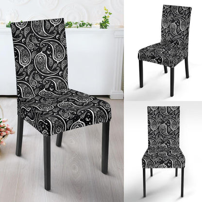 Paisley Black Design Print Dining Chair Slipcover-JTAMIGO.COM
