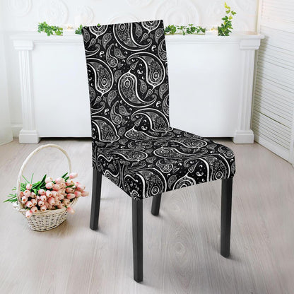 Paisley Black Design Print Dining Chair Slipcover-JTAMIGO.COM