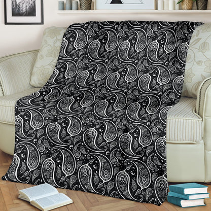 Paisley Black Design Print Fleece Blanket