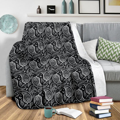 Paisley Black Design Print Fleece Blanket