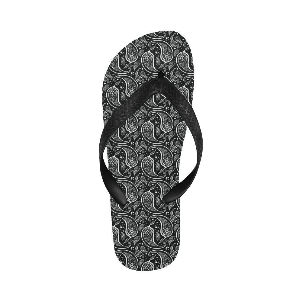 Paisley Black Design Print Flip Flops-JTAMIGO.COM