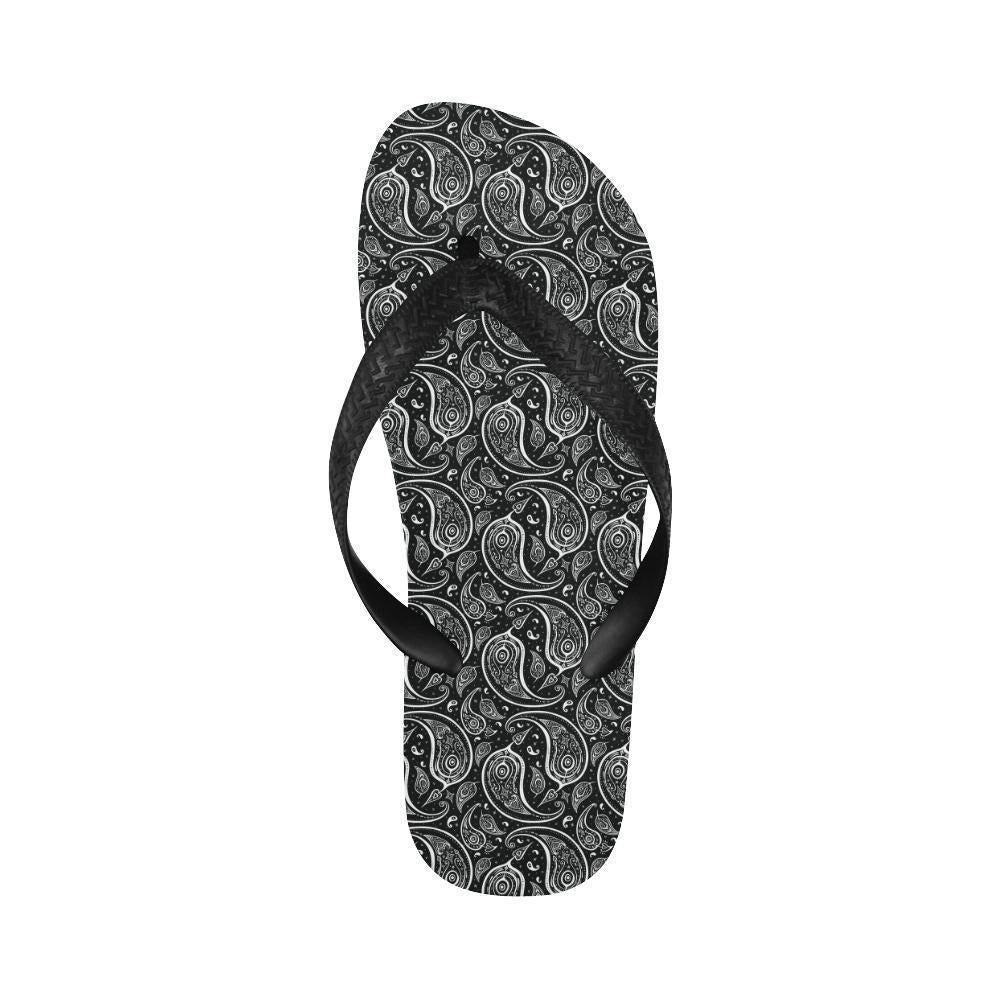 Paisley Black Design Print Flip Flops-JTAMIGO.COM