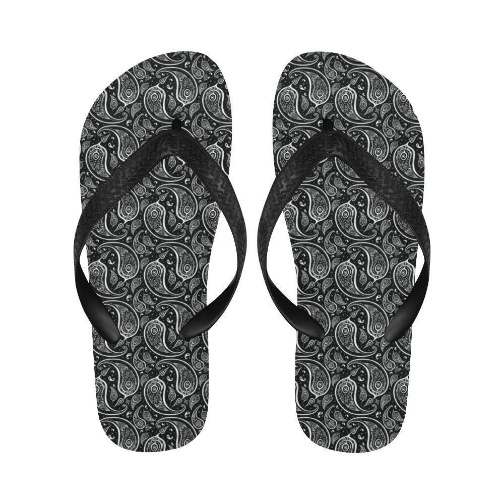 Paisley Black Design Print Flip Flops-JTAMIGO.COM