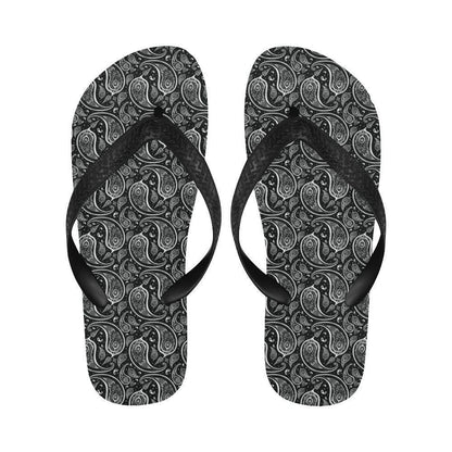 Paisley Black Design Print Flip Flops-JTAMIGO.COM