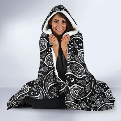 Paisley Black Design Print Hooded Blanket-JTAMIGO.COM