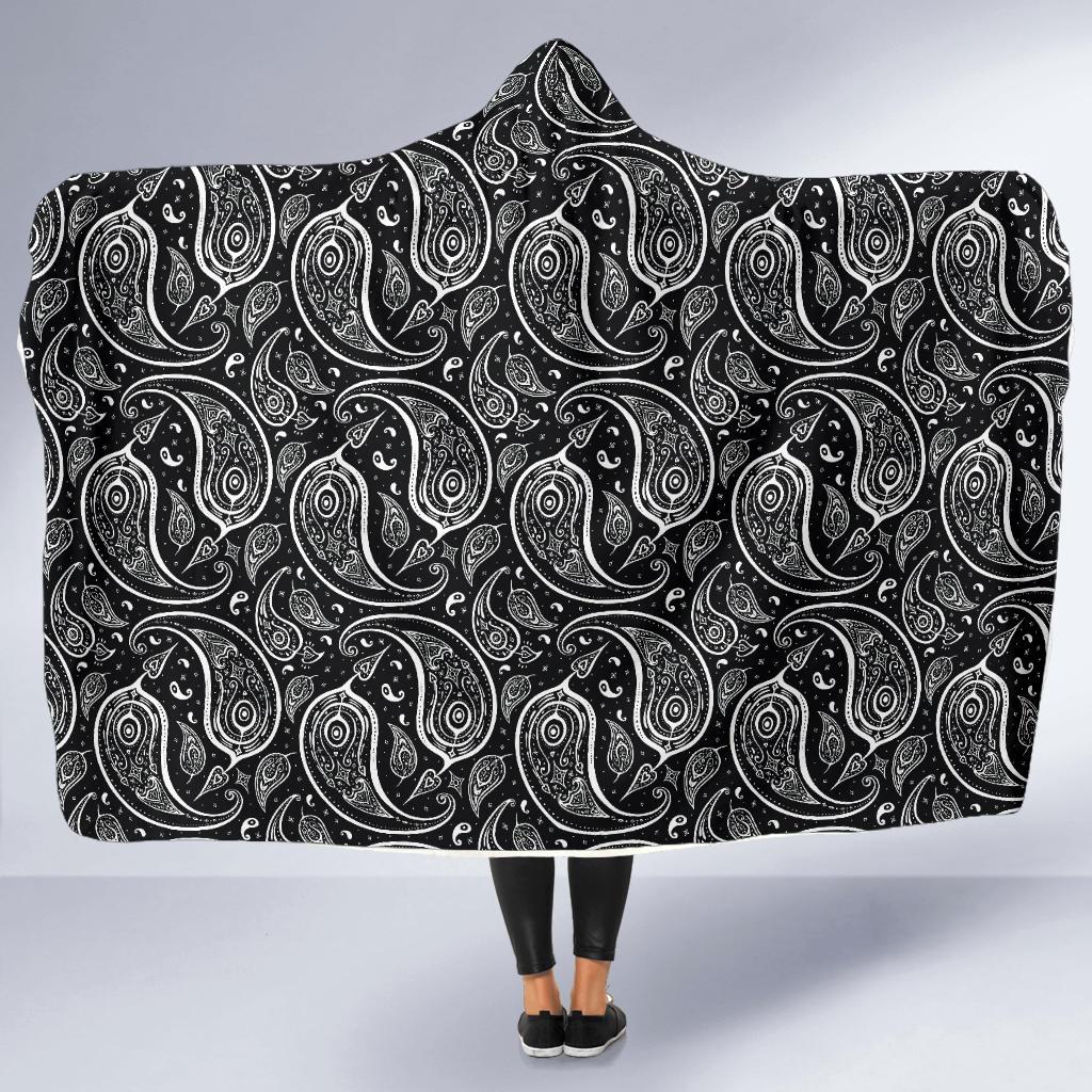Paisley Black Design Print Hooded Blanket-JTAMIGO.COM