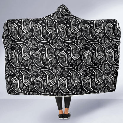 Paisley Black Design Print Hooded Blanket-JTAMIGO.COM