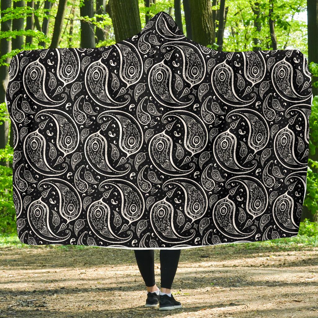 Paisley Black Design Print Hooded Blanket-JTAMIGO.COM