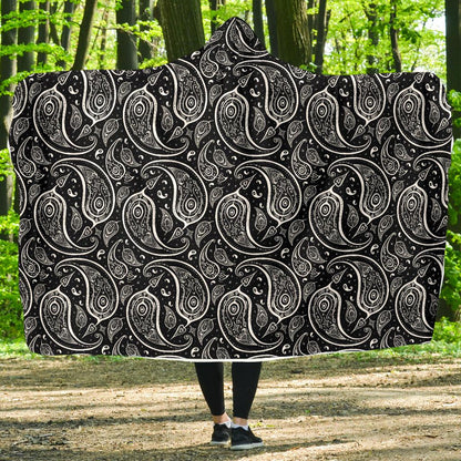 Paisley Black Design Print Hooded Blanket-JTAMIGO.COM