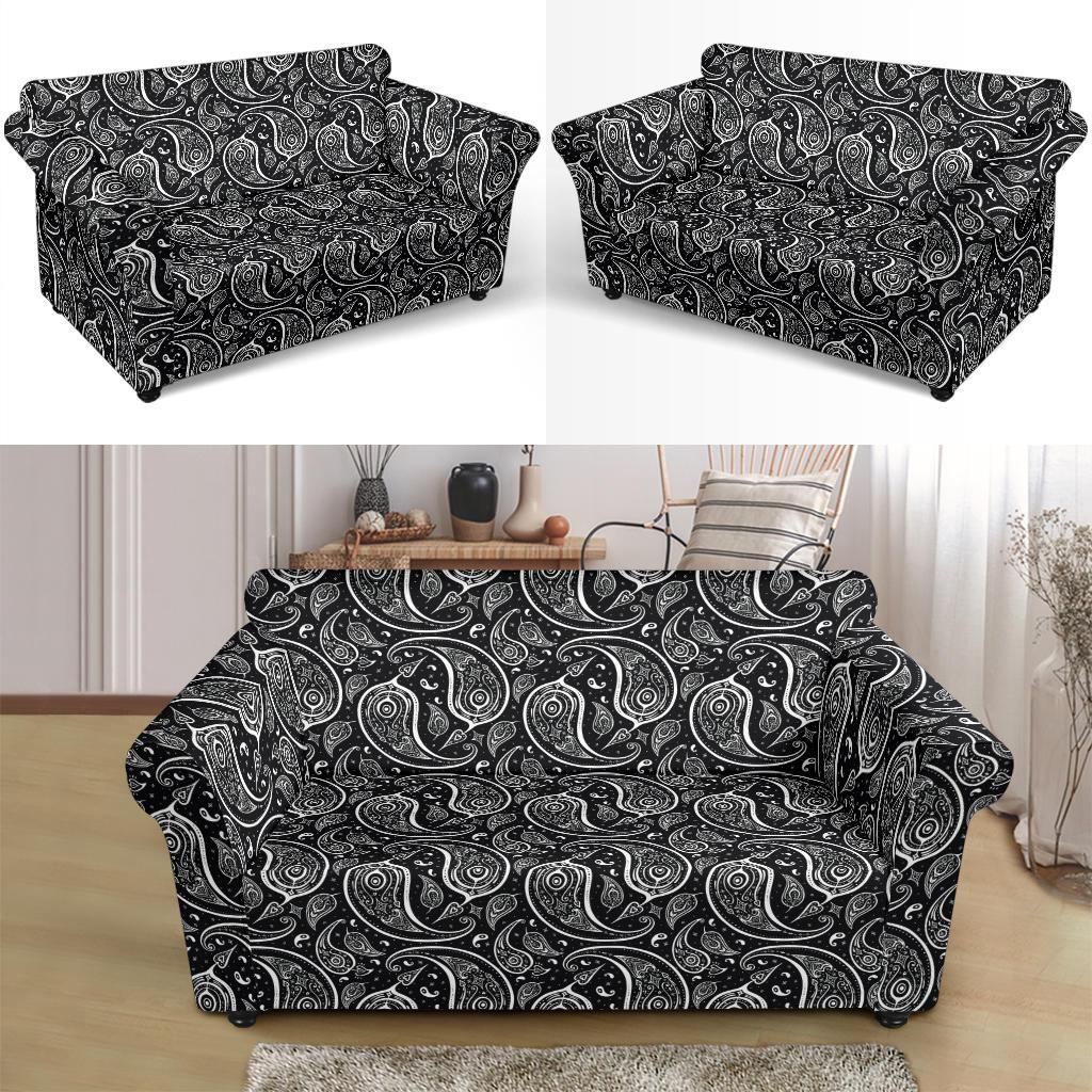 Paisley Black Design Print Loveseat Slipcover-JTAMIGO.COM