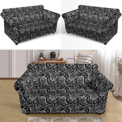 Paisley Black Design Print Loveseat Slipcover-JTAMIGO.COM