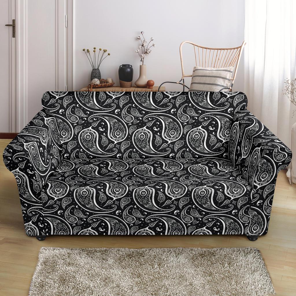 Paisley Black Design Print Loveseat Slipcover-JTAMIGO.COM