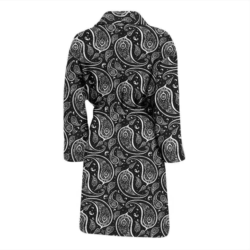 Paisley Black Design Print Men Bath Robe-JTAMIGO.COM