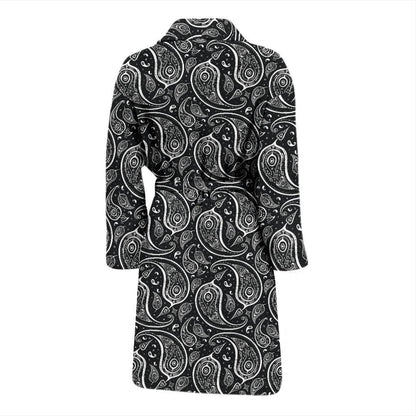 Paisley Black Design Print Men Bath Robe-JTAMIGO.COM