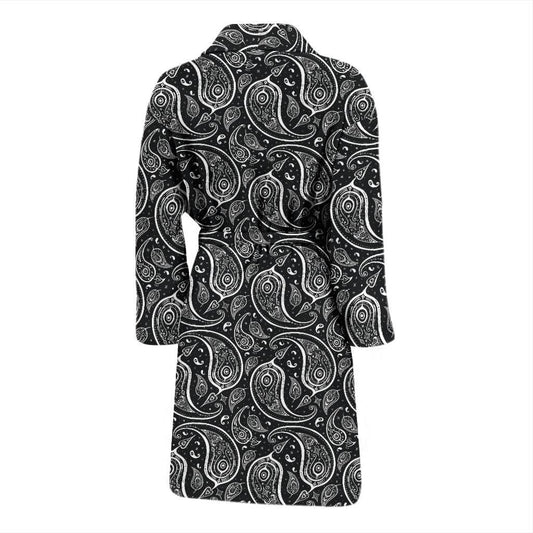 Paisley Black Design Print Men Bath Robe-JTAMIGO.COM