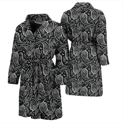 Paisley Black Design Print Men Bath Robe-JTAMIGO.COM