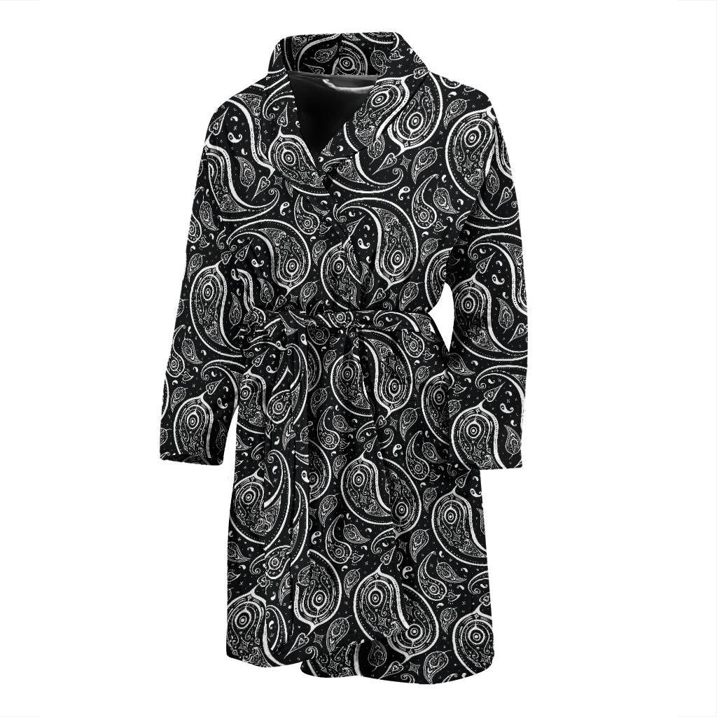 Paisley Black Design Print Men Bath Robe-JTAMIGO.COM