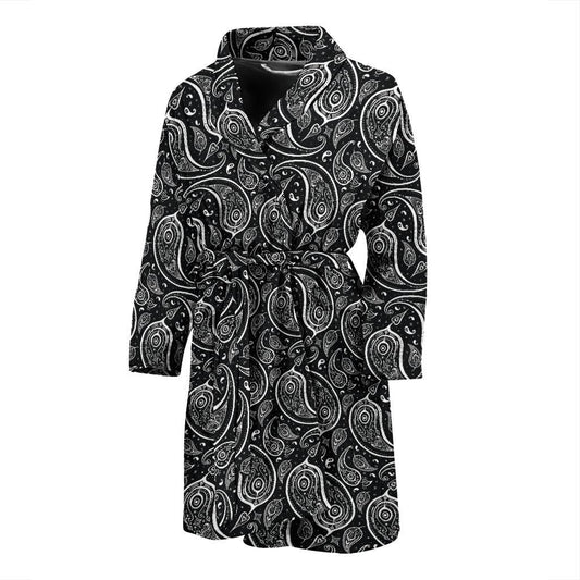 Paisley Black Design Print Men Bath Robe-JTAMIGO.COM