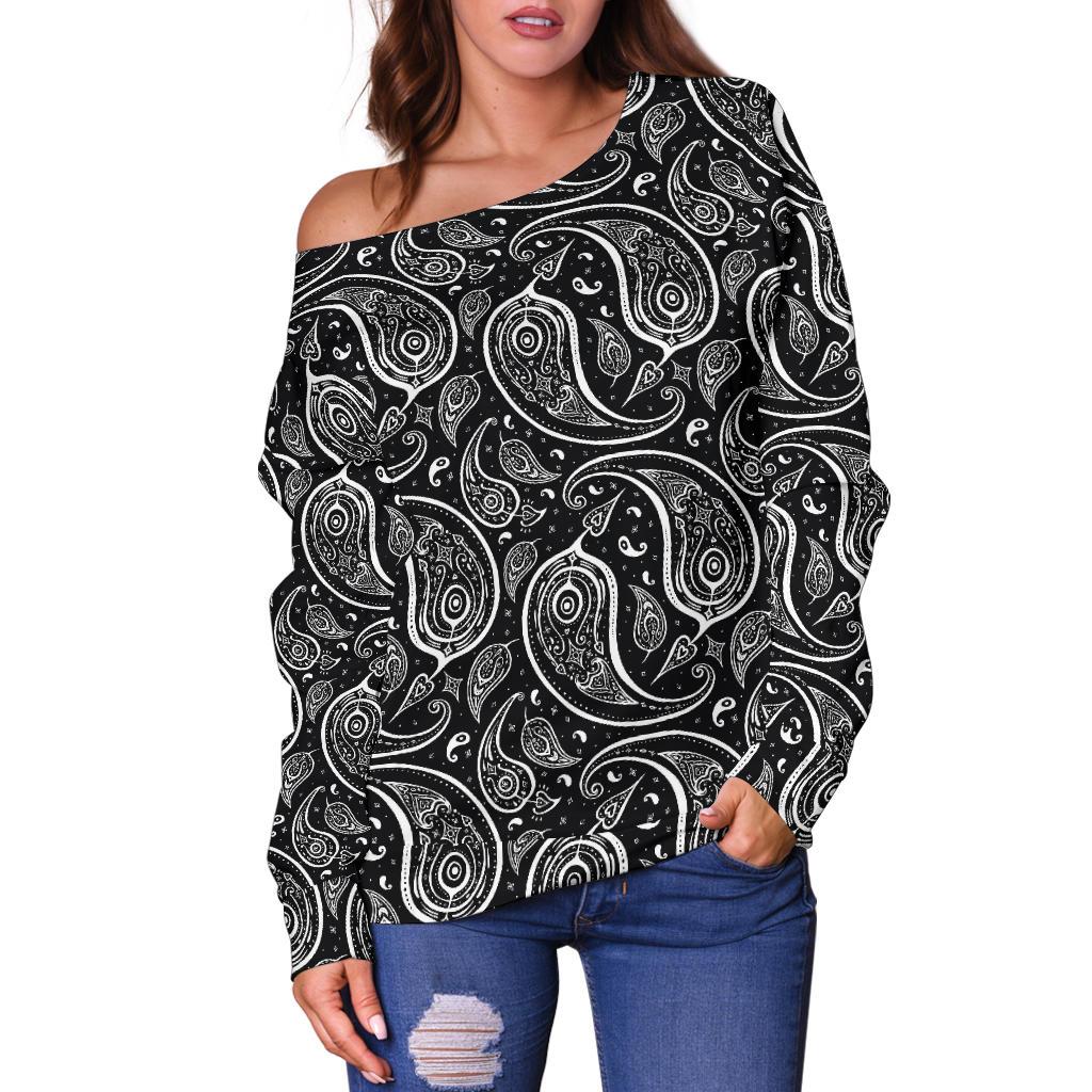 Paisley Black Design Print Off Shoulder Sweatshirt