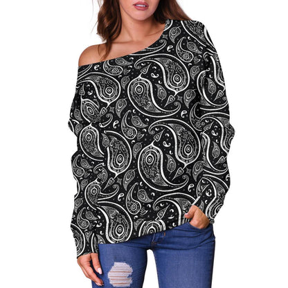 Paisley Black Design Print Off Shoulder Sweatshirt