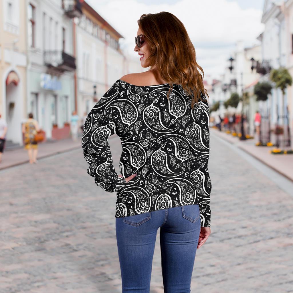 Paisley Black Design Print Off Shoulder Sweatshirt