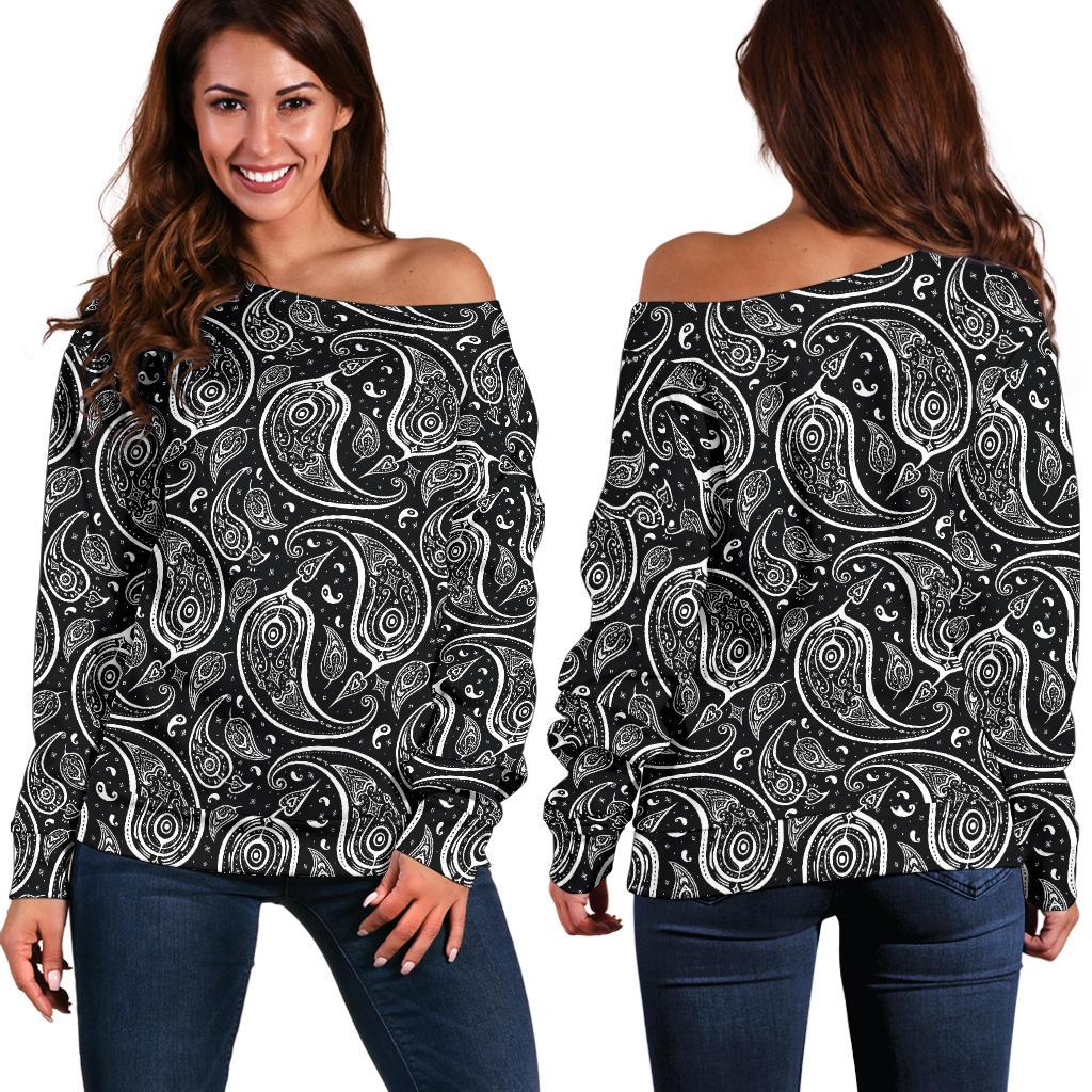 Paisley Black Design Print Off Shoulder Sweatshirt
