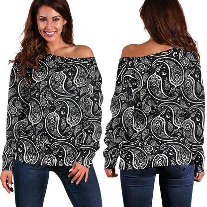 Paisley Black Design Print Off Shoulder Sweatshirt