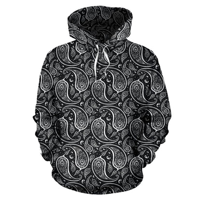 Paisley Black Design Print Pullover Hoodie
