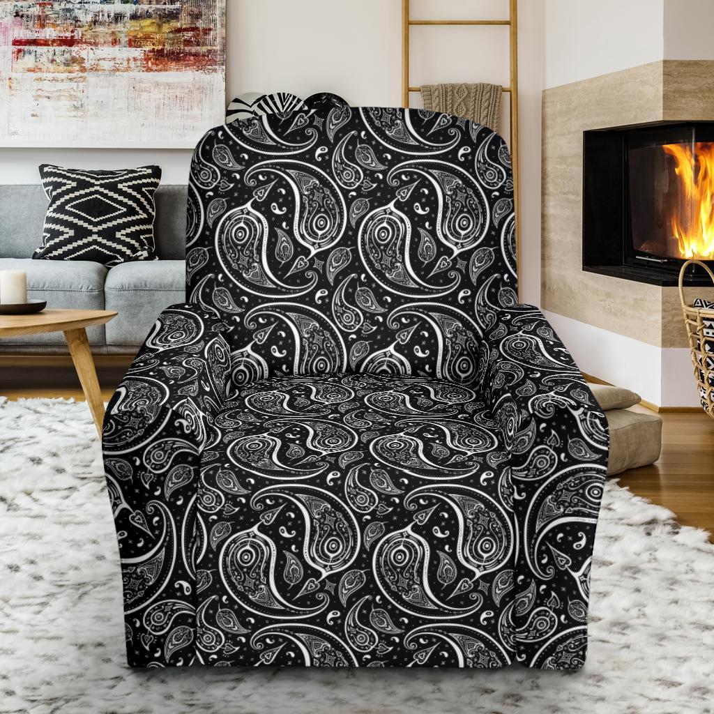 Paisley Black Design Print Single Sofa Slipcover -JTAMIGO.COM