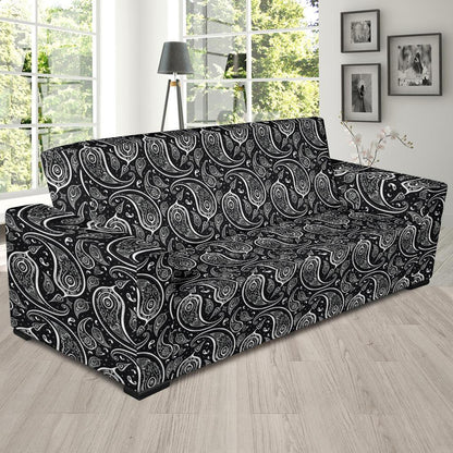 Paisley Black Design Print Sofa Slipcover-JTAMIGO.COM