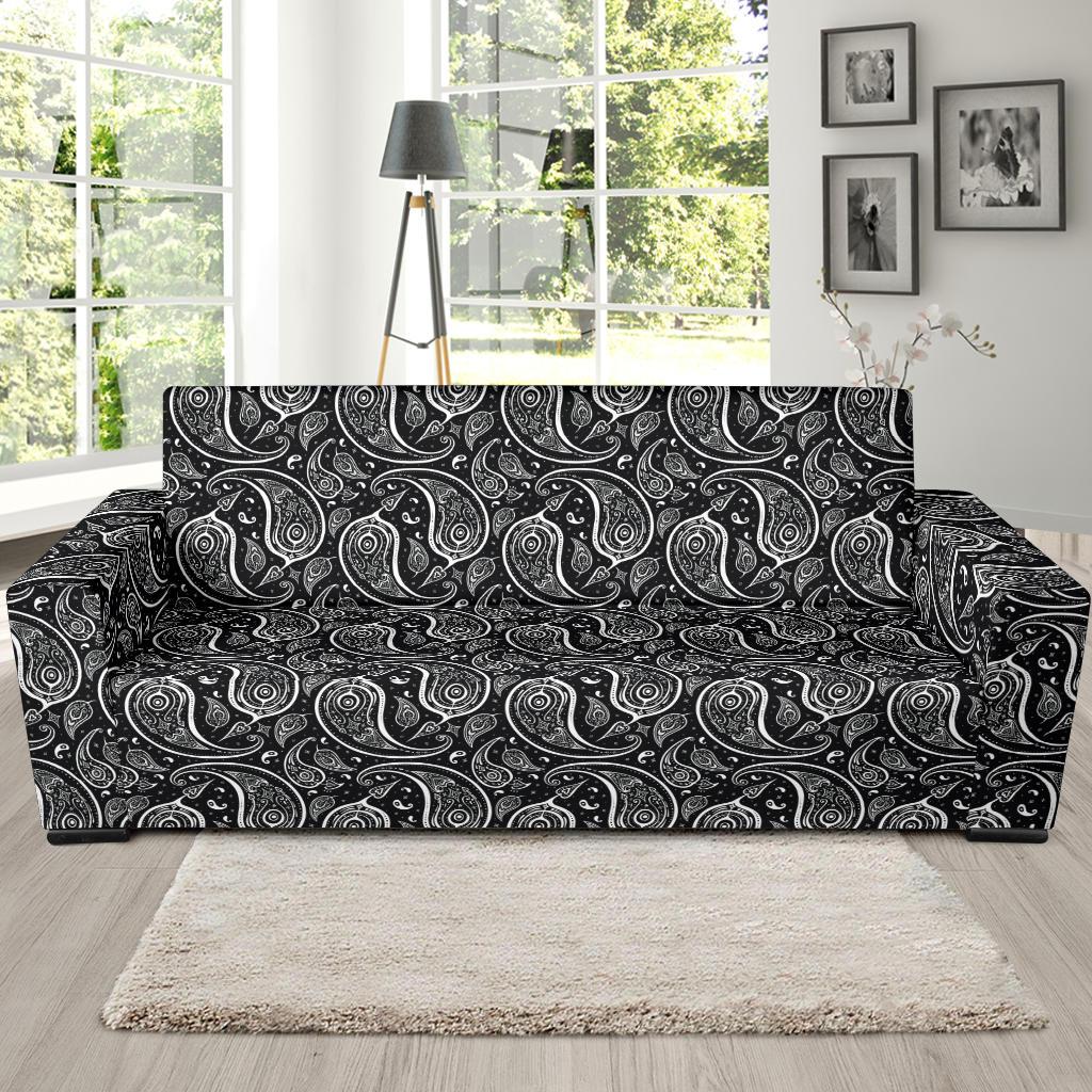 Paisley Black Design Print Sofa Slipcover-JTAMIGO.COM